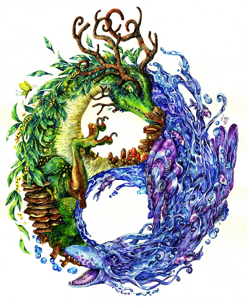Original Painting - Yin & Yang Dragons